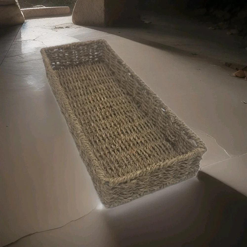 Natural Seagrass Storage Baskets, Rectangle Tray, Container, Toilet Top Tray